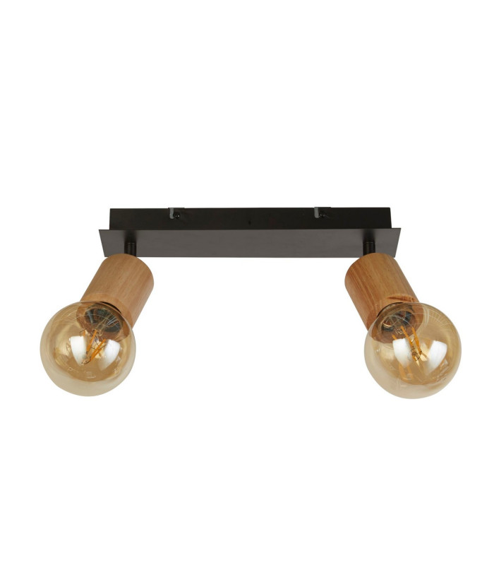 Spinny 2 Light Spotlight Wood & Black Metal_Off