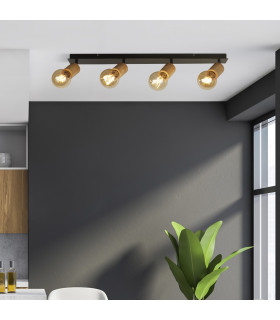 Spinny 4 Light Bar Spotlight- Wood & Black Metal_Room