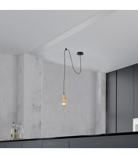 Spinny Ceiling Pendant Wood & Black Metal_Room