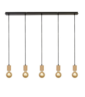 Spinny 5 Light Bar Ceiling Pendant- Wood & Black Metal_Main