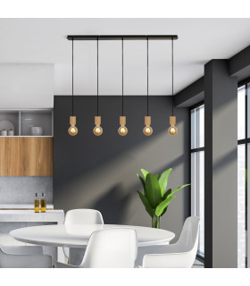 Spinny 5 Light Bar Ceiling Pendant- Wood & Black Metal_Room