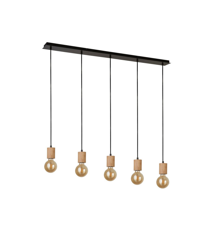 Spinny 5 Light Bar Ceiling Pendant- Wood & Black Metal_Off
