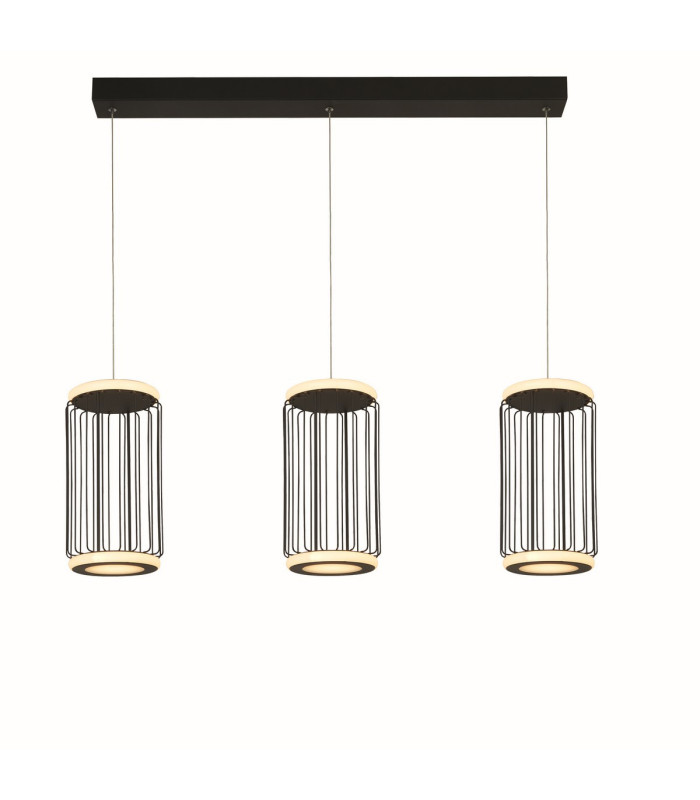 Circolo 3 Light Cage LED Bar Ceiling Pendant Black Metal_Main