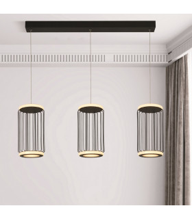 Circolo 3 Light Cage LED Bar Ceiling Pendant Black Metal_Room