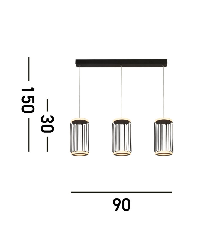 Circolo 3 Light Cage LED Bar Ceiling Pendant Black Metal_Line