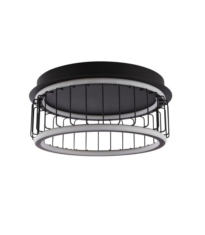 Circolo Cage LED Flush Ceiling Light Black Metal_Off