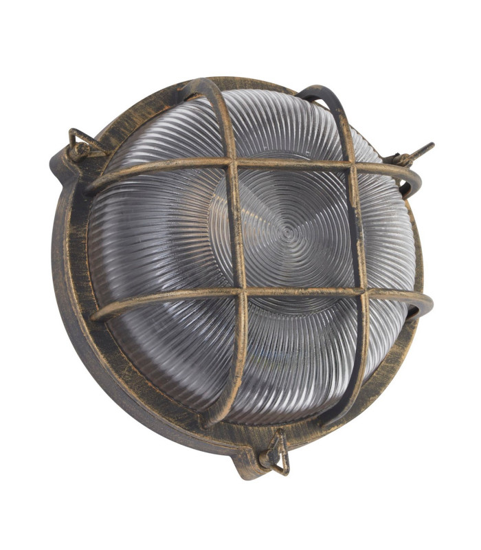 Bulkhead Outdoor Light Black Gold Aluminium IP44_Off