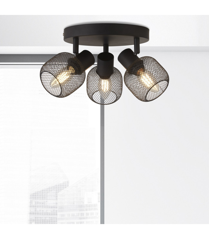 Meshy 3 Light Cage Round Spotlight Black_Room