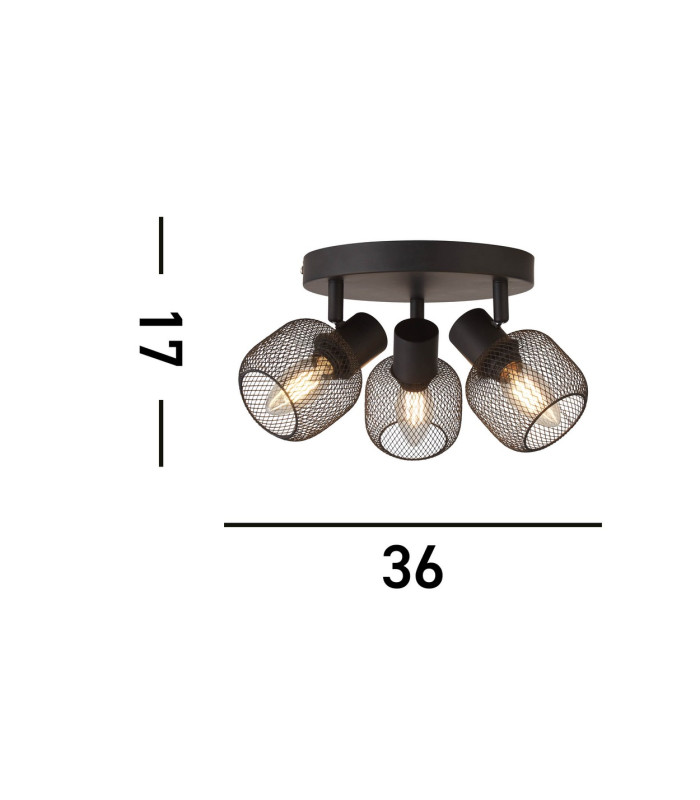 Meshy 3 Light Cage Round Spotlight Black_Line