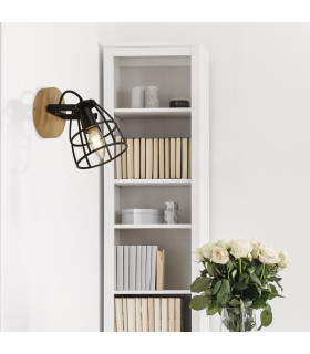 Vision Cage Round Wall Light Matt Black & Wood_Room