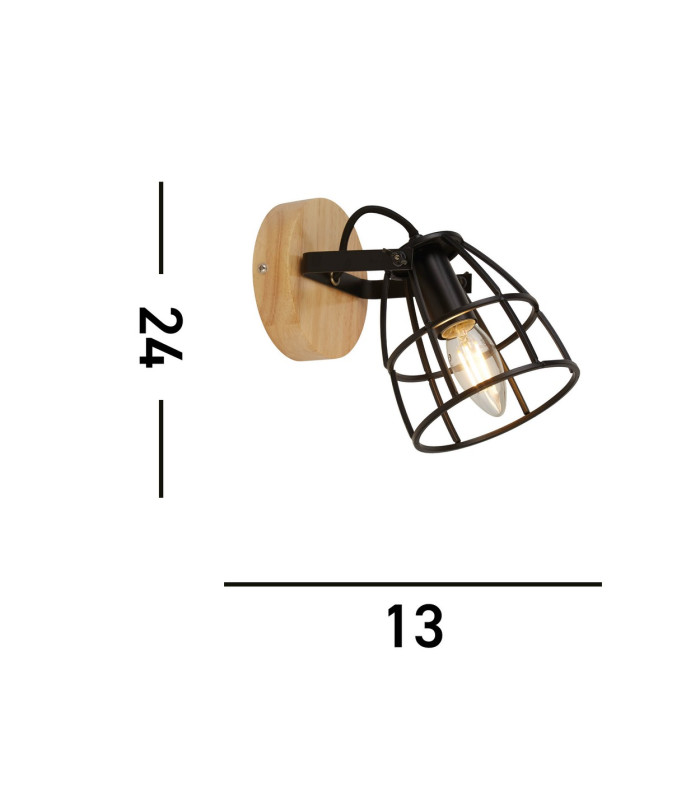 Vision Cage Round Wall Light Matt Black & Wood_Line
