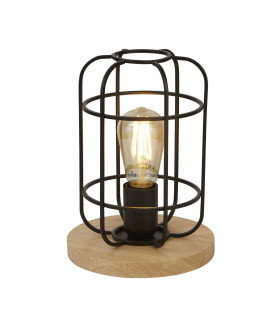 Vision Cage Table Lamp Matt Black & Wood_Main