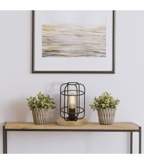 Vision Cage Table Lamp Matt Black & Wood_Room