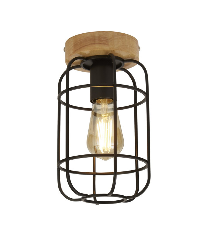 Vision Cage Ceiling Light Matt Black & Wood_Main