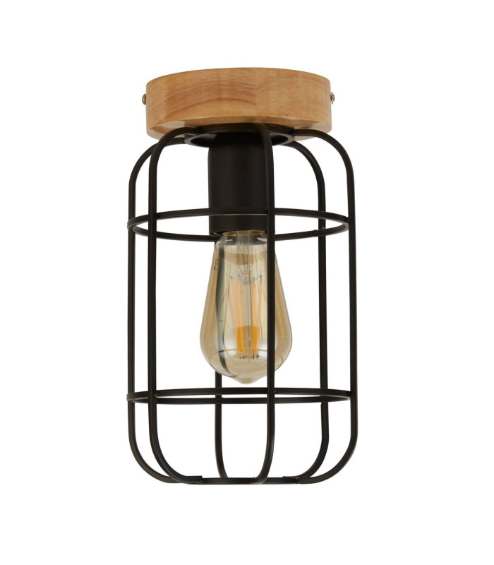 Vision Cage Ceiling Light Matt Black & Wood_Off