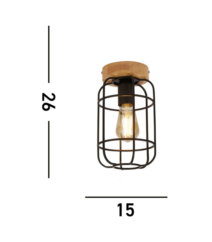 Vision Cage Ceiling Light Matt Black & Wood_Line