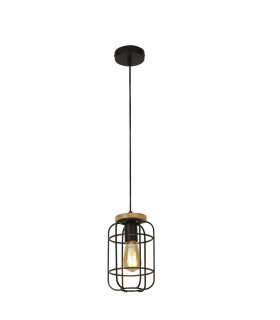 Vision Cage Ceiling Pendant Matt Black & Wood_Main