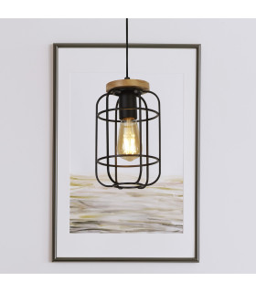 Vision Cage Ceiling Pendant Matt Black & Wood_Room