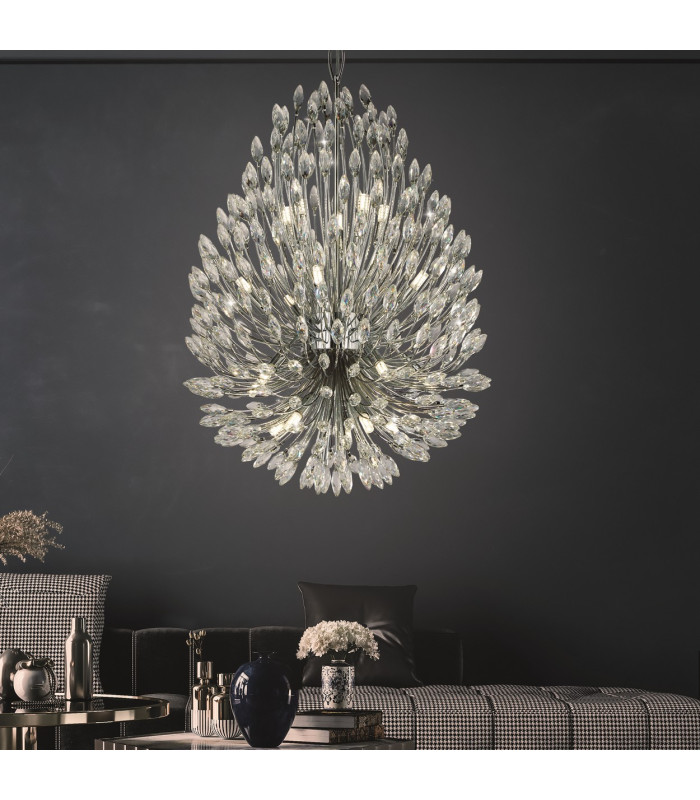 Peacock 20 Light Ceiling Pendant Crystal & Metal_Room