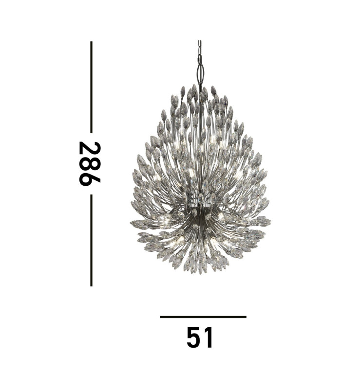 Peacock 20 Light Ceiling Pendant Crystal & Metal_Line
