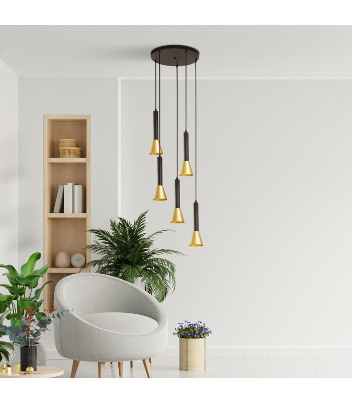 Signal 5 Light MultiDrop Pendant Black Gold Metal_Room