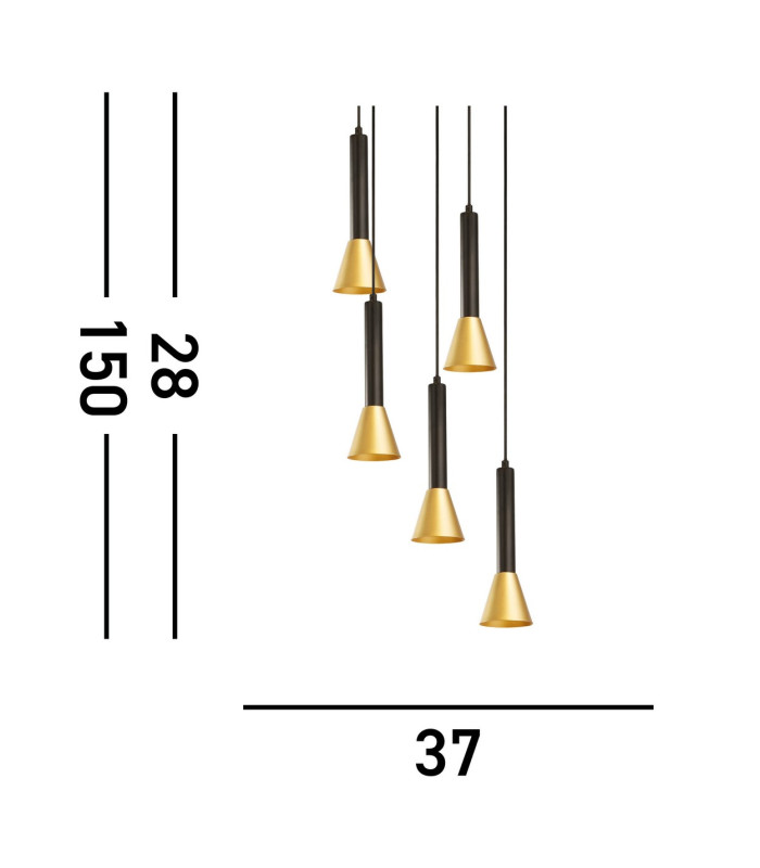 Signal 5 Light MultiDrop Pendant Black Gold Metal_Line