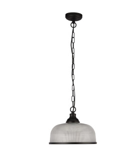 Highworth Pendant Matt Black Holophane Style Glass_Main