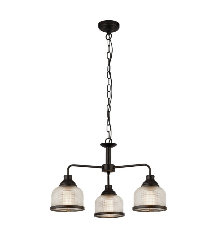 Highworth 3 Light Pendant Black Holophane Style Glass_Main