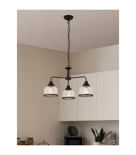 Highworth 3 Light Pendant Black Holophane Style Glass_Room
