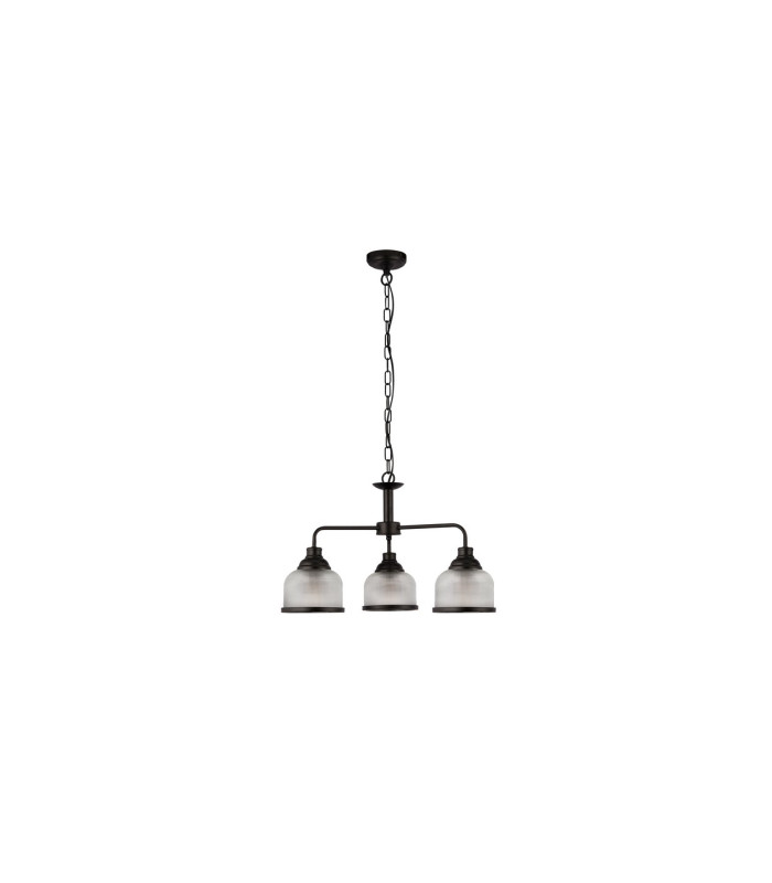 Highworth 3 Light Pendant Black Holophane Style Glass_Off