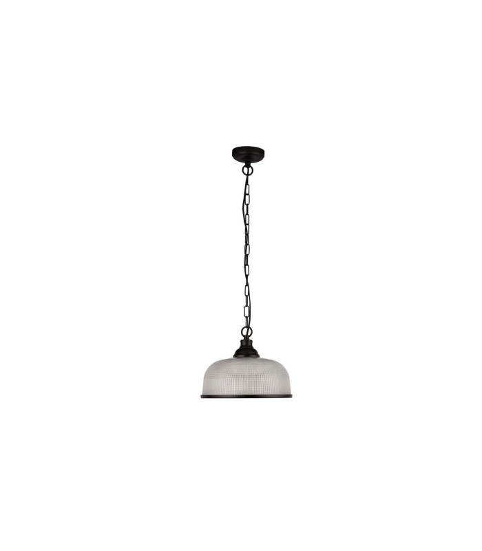 Highworth Pendant Matt Black Holophane Style Glass_Off