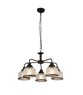 Highworth 5 Light Pendant Black Holophane Style Glass_Main