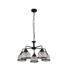 Highworth 5 Light Pendant Black Holophane Style Glass_Off