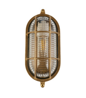 Bulkhead Oval Outdoor Light Solid Brass Ribbed Glass_Off