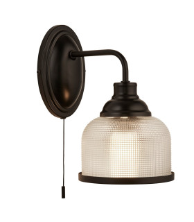 Highworth Wall Light Matt Black MetalHolophane Style Glass_Main