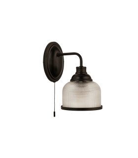 Highworth Wall Light Matt Black MetalHolophane Style Glass_Off