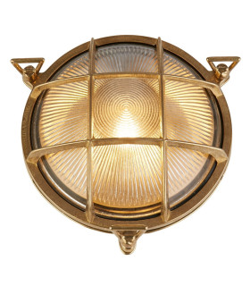 Bulkhead Round Outdoor Light Solid Brass Ribbed Glass_Main
