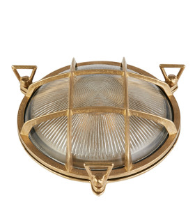 Bulkhead Round Outdoor Light Solid Brass Ribbed Glass_Off