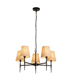 Gothic 5 Light Pendant Hammered Black Natural Linen_Main