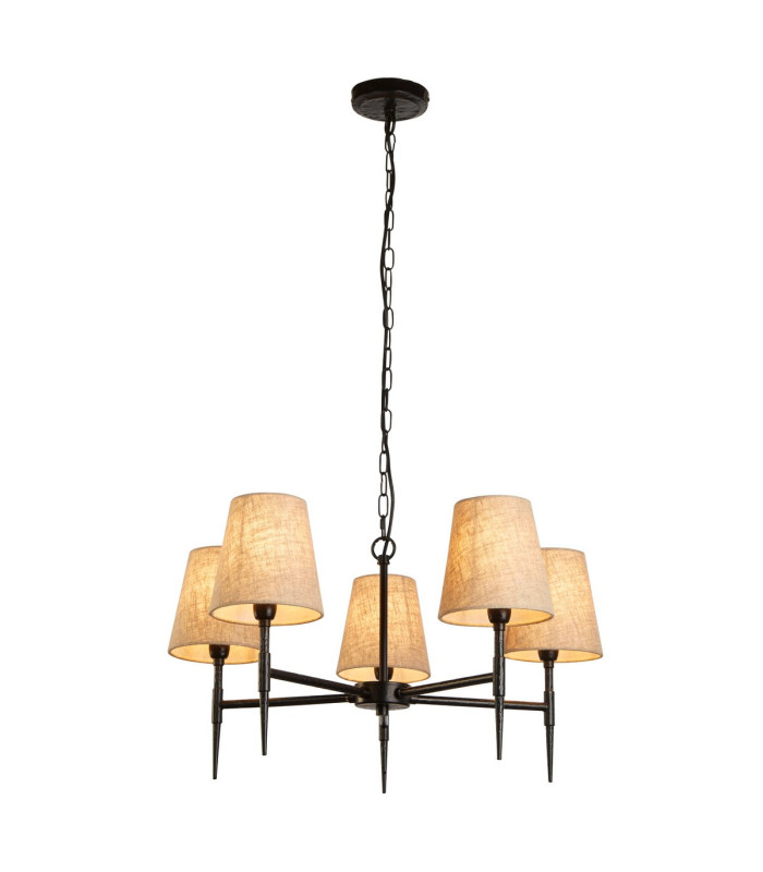 Gothic 5 Light Pendant Hammered Black Natural Linen_Main
