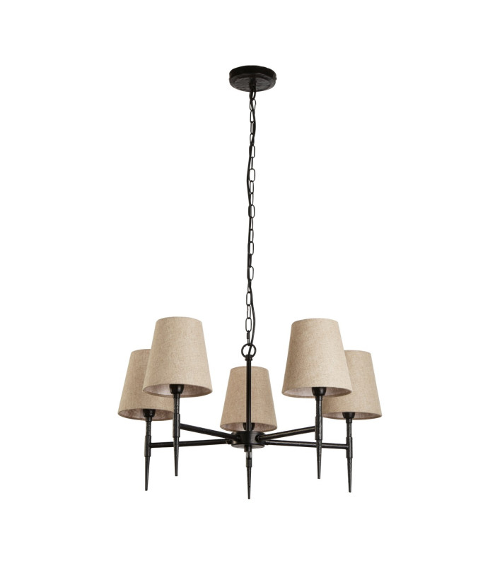 Gothic 5 Light Pendant Hammered Black Natural Linen_Off