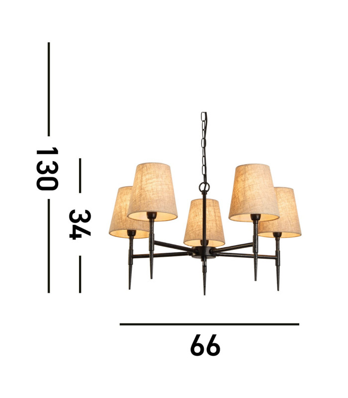 Gothic 5 Light Pendant Hammered Black Natural Linen_Line