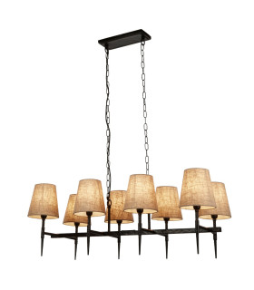 Gothic 8 Light Bar Pendant Hammered Black Natural Linen_Main