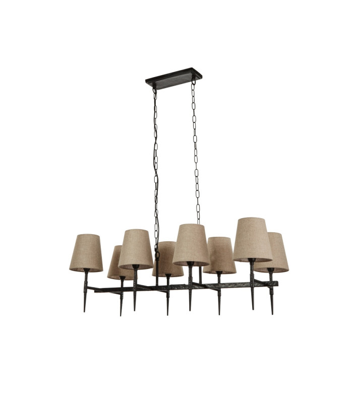 Gothic 8 Light Bar Pendant Hammered Black Natural Linen_Off