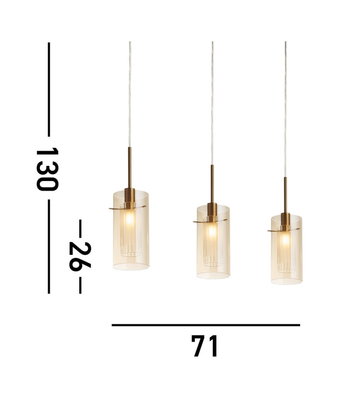 Duo III 3 Light Bar Pendant Bronze Champagne Glass_Line
