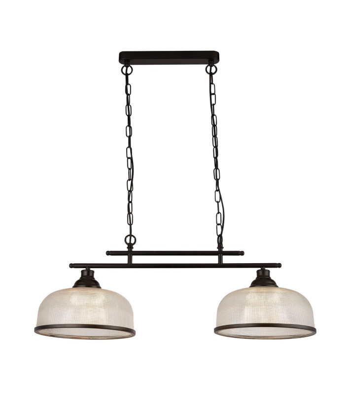 Highworth 2 Light Pendant Black Holophane Style Glass_Main