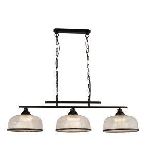 Highworth 3 Light Bar Pendant Black Holophane Style Glass_Main