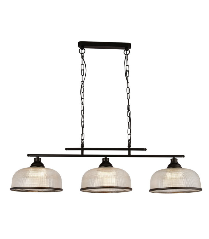 Highworth 3 Light Bar Pendant Black Holophane Style Glass_Main