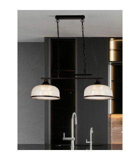 Highworth 2 Light Pendant Black Holophane Style Glass_Room