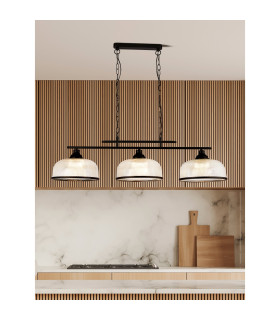 Highworth 3 Light Bar Pendant Black Holophane Style Glass_Room